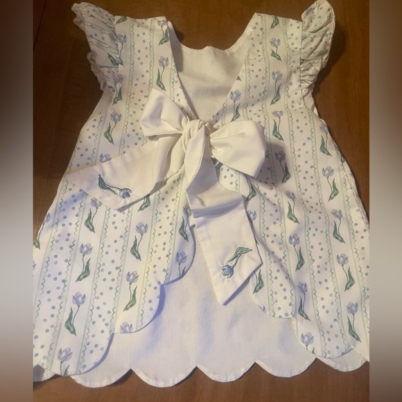 Smockingbird girls 3 3T pinafore dress blue tulip print with sash. EUC - Picture 4 of 5